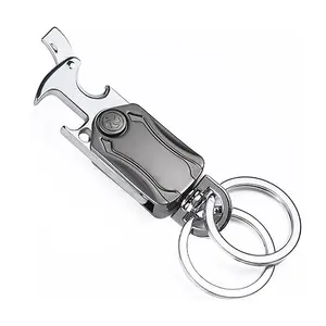 Многофункциональный пружинный карабин, автомобильный брелок, крючок для собаки, металлический брелок для ключей, открывалка для бутылок с 2 кольцами для ключей
