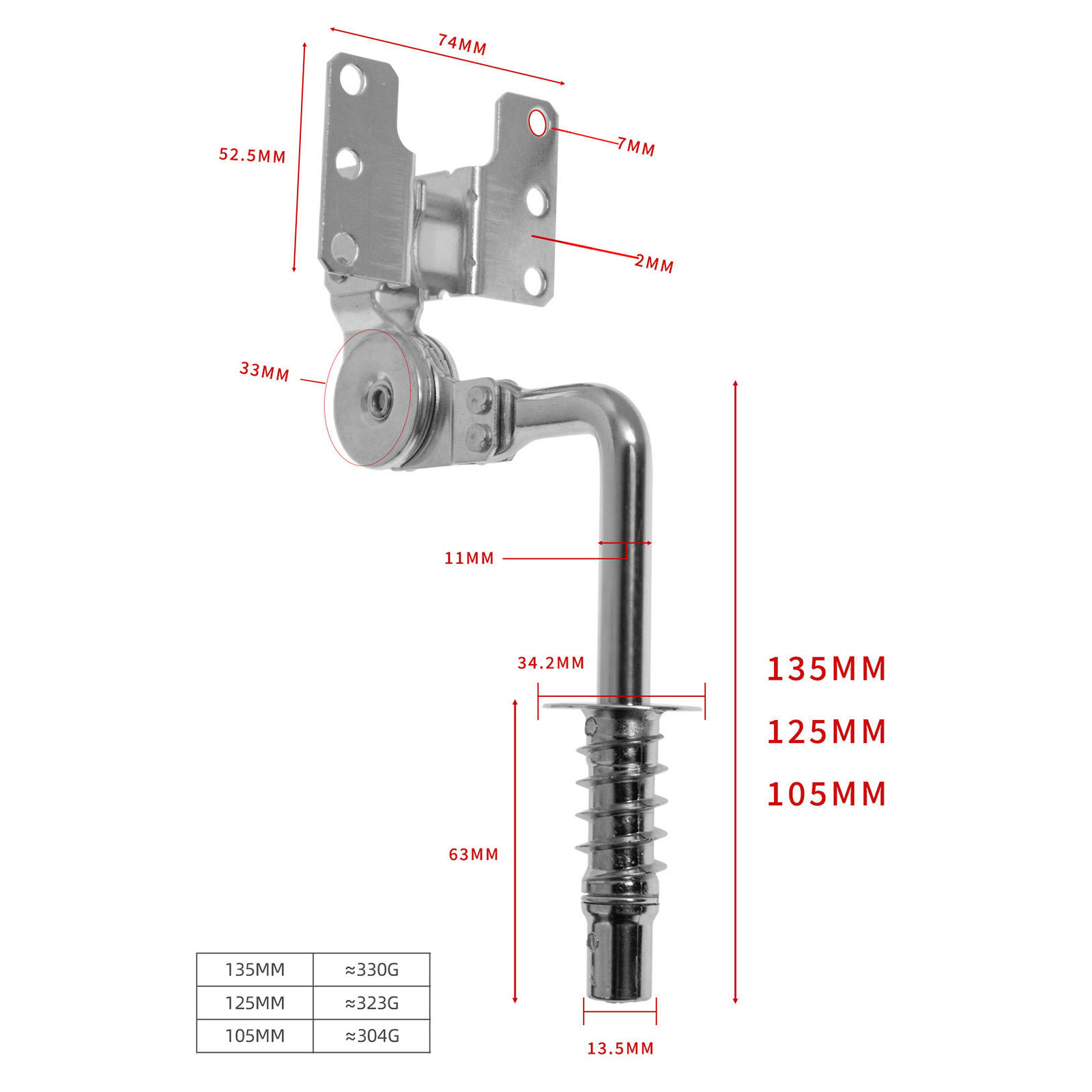 1 set (2 pcs)Chrome Binaural headrest hinge 125MM