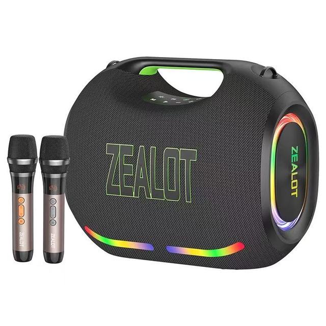 ZEALOT ZE21 250W Portable Speaker with 2 Wireless Microphones, RGB Lights & EQ, Supports TWS/TF/USB/AUX for Home Party