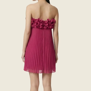 เดรสสั้นสีชมพูบานเย็นแบบจับจีบ แต่งระบาย ไม่มีสายคล้องไหล่ สำหรับผู้หญิง - เหมาะสำหรับงานเลี้ยงค็อกเทลสุดโรแมนติก และงานแต่งงาน - Product Image 5