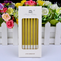 6PCS Roségold Silber lange dünne Kerze Geburtstags torte Party Feiern 3D Bleistift kerzen
