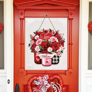 KingWIN Valentine's Day Wooden Hanging Ornament Rose Heart Welcome Door Sign Home <b>Decor</b> Farmhouse <b>Wall</b> Decoration - Product Image 1