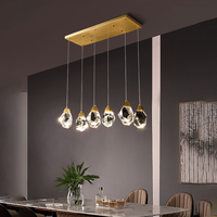 Lustre en cristal doré de luxe léger, hauteur réglable, LED à intensité variable pour table à manger, restaurant, bar, chambre, escalier