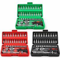 Jeu de clés à douilles métriques multifonctions 46 pièces, marque OEM GOF, modèle 46PCS, étui rigide rouge, kit d'outils de réparation automobile DIY
