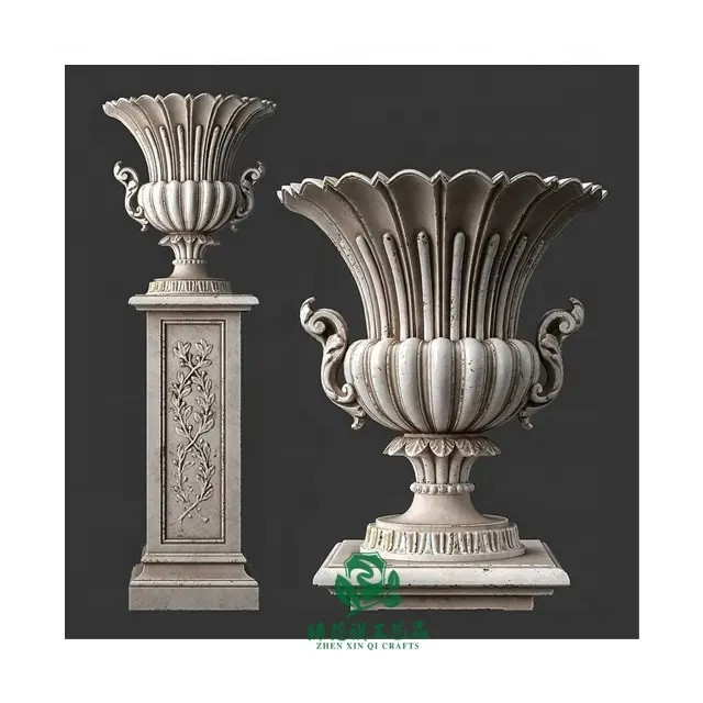 Hochwertig handgeschnitzt natürlicher weißer Marmor Pflanztopf und Blumentopf Stein Garten-Urne Vase