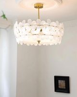 Luminaire suspendu en forme de fleur française, hauteur réglable, petit luminaire suspendu de luxe en cuivre et verre pour mariage