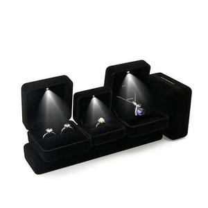 Luxury Velvet Jewelry Box with Light <b>Ring</b> Necklace <b>Storage</b> Case Rectangle Lid Closure Plain Style - Product Image 1