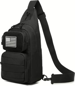 Factory Black <b>Medium</b> Tactical Sling Bag Sport Outdoor <b>Backpack</b> Zipper Closure Polyester Lining Stylish Fashion Design - Product Image 3
