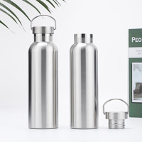 Botol minum stainless steel berdinding ganda 500ml dengan lapisan powder coating, vakum terisolasi, mulut lebar, tutup bambu, termos tumbler