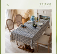 Nappe carrée moderne et personnalisable en faux coton-lin, style frais, avec pompons, imperméable, imprimé floral, plantes et fleurs, pour table à manger