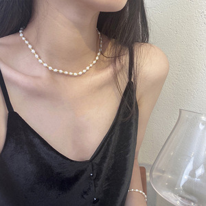 สร้อยคอไข่มุกน้ำจืดบาร็อคธรรมชาติเงินแท้เกาหลี S925 สำหรับผู้หญิง สไตล์มินิมอลเรียบง่าย สวมใส่ได้ทุกวัน - Product Image 1