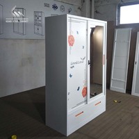 Armoire moderne à double porte coulissante en acier avec miroir à transfert floral, placard et armoire de rangement pour chambre à coucher