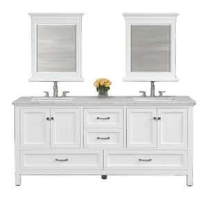 Mueble de Baño con Encimera de Mármol Carrara, Puertas de Cerámica con Cierre Suave, Construcción de Madera Maciza y Contrachapada, Espejo con Marco, Hecho en Vietnam - Product Image 1