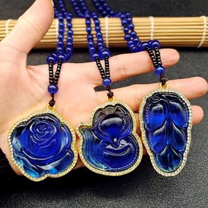 สร้อยคอประดับด้วยลูกปัดและเพชรสีฟ้าสุดสร้างสรรค์ดีไซน์ไม่เหมือนใครสร้อยคอพร้อมจี้ดอกกุหลาบรูปมังกรนางฟ้าและจิ้งจอกของขวัญสำหรับผู้หญิง - Product Image 1