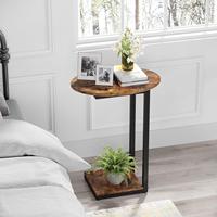 Table d'appoint Petite table d'appoint: table de canapé en bois en forme de C avec cadre en métal pour salon, chambre à coucher, petits espaces (brun rustique)