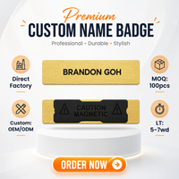 Lencana Nama Logam Kuningan Kustom dengan Ukiran dan Polesan Brushed |   Pelat Nama Magnetik ID Staf yang Dipersonalisasi OEM