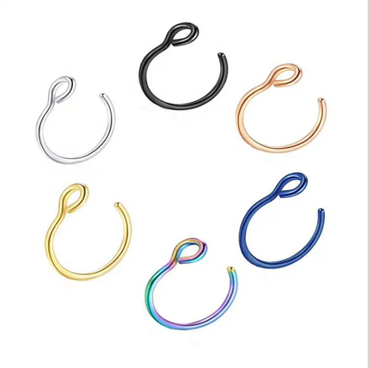 UNIQ Fake Nose Ring Faux Piercing Jewelry 8mm Face Nose Ring Hoop for Faux Lip Septum Nose Ring Jewelry