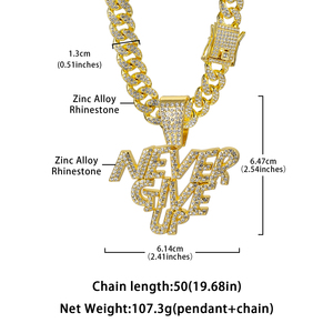Collana Hip Hop Cuban Link con Ciondolo '<span class=keywords><strong>Never</strong></span> <span class=keywords><strong>Give</strong></span> <span class=keywords><strong>Up</strong></span>' in Lega Placcata, Gioielli da Uomo Streetwear per Rapper - Product Image 5