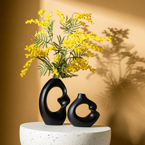 Vases en céramique avec herbe de la pampa séchée naturelle, style campagne française, pour décoration moderne de la maison, bouquet, base antidérapante, pour mariage - Product Image 1