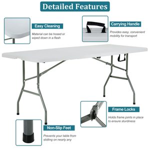 Ngoài trời 6ft dễ dàng làm sạch di động hình chữ nhật màu trắng HDPE gấp nửa dài nhựa bảng cho cắm trại dã ngoại Tiệc tiệc sự kiện bên - Product Image 3