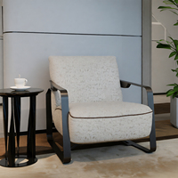 Fauteuil lounge en tissu texturé minimaliste italien, avec accoudoirs en métal robuste, pour hôtel, hall d'entrée et projets commerciaux
