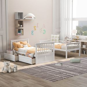 เตียงสองชั้นแบบปรับเปลี่ยนได้สีขาวพร้อมลิ้นชัก เตียงเด็ก รุ่นเก่า SKU SM000240AAK 1 - Product Image 3