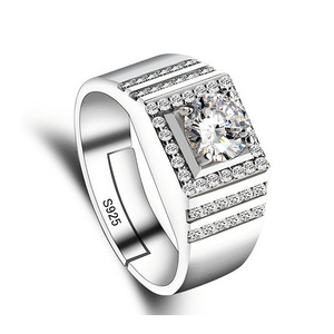 26 Styles Großhandel Verstellbare Trau ringe Fine Jewelry Faux Moissan ite Ringe für Männer - Product Image 2