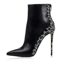 Bottines en daim cuir véritable avec peau de serpent, chaussures à talons aiguille pour femmes, souliers à talons aiguilles, vente en gros