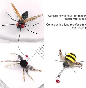 Jouet pour <span class=keywords><strong>chat</strong></span> réaliste <span class=keywords><strong>et</strong></span> écologique, grande tête d'insecte de remplacement, plume, fil de fer, cloche, baguette de stimulation, exercice, petit insecte volant - Product Image 3