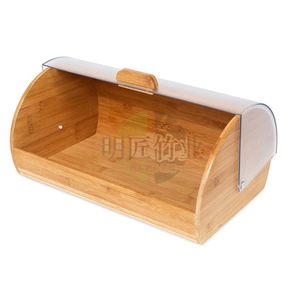 Boîte à pain en bambou avec couvercle en acrylique pour le rangement des aliments dans la cuisine, 2 étages - Product Image 4