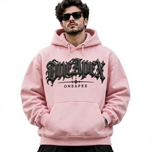 <b>Men's</b> <b>Pink</b> Hooded Oversized Embossed Hoodie Streetwear Pullover Hooded <b>Sweatshirt</b> Front Logo Wholesale - Product Image 1