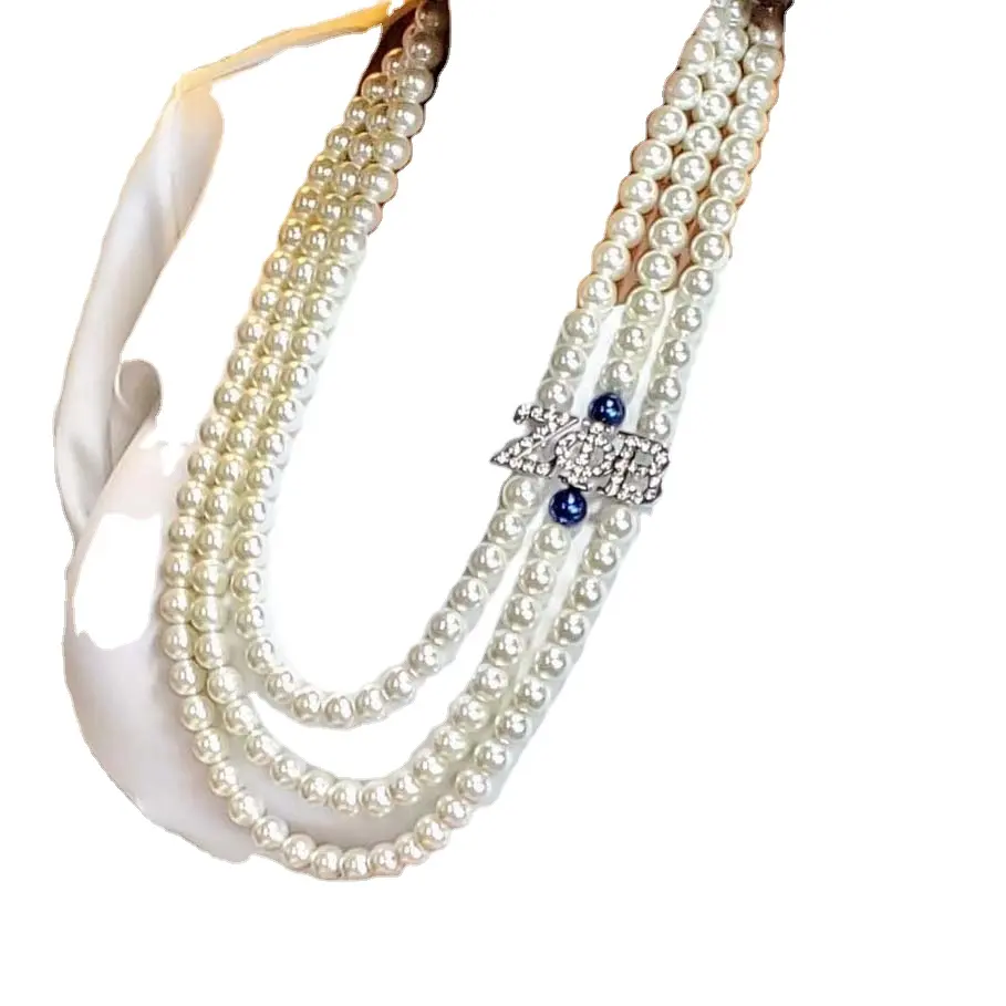 Beyou Handmade Jewelry Greek letters Sorority ZPB Multilayer Long Pearl Accessories ZOB ZETA PHI BETA Pearl Necklace