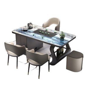 Modern Stone Slab Tea <b>Table</b> With Integrated Kettle Chair Set For Office Living Room - Product Image 5