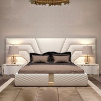 Cadre de lit moderne King en bois massif double taille ensemble de meubles de chambre à coucher rembourrés artificiels blancs lit souple assemblé en cuir