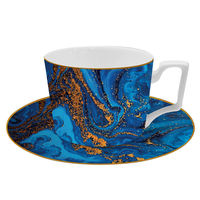 Assiette de présentation ronde en céramique motif marbre bleu avec feuille d'or pour mariage, fête, décoration de table et de maison