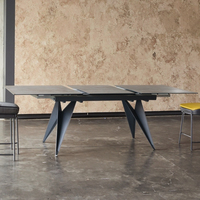 Table pliable de 6 places Mobilier de salle à manger en verre trempé avec pieds en céramique métal luxe moderne et léger personnalisé