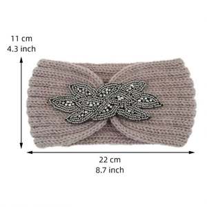 1 pièce Bandeau large tricoté en polyester épais et chaud pour femme, style européen-américain, avec strass papillon, élastique uni - Product Image 6