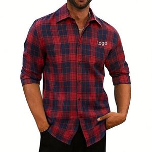 Camiseta a cuadros de manga larga con logotipo personalizado de alta calidad, camiseta informal de bloqueo de verano de algodón orgánico en blanco duradero y húmedo - Product Image 2