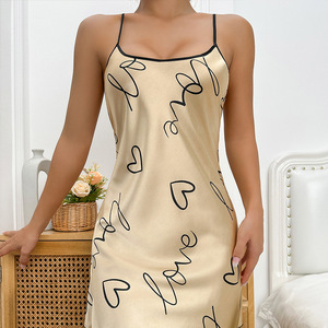 2025 con spalline sottili in seta calda di ghiaccio con scritta grafica Slip senza schienale indumenti da notte per la casa pigiama traspirante <span class=keywords><strong>abbigliamento</strong></span> stampato da donna - Product Image 5