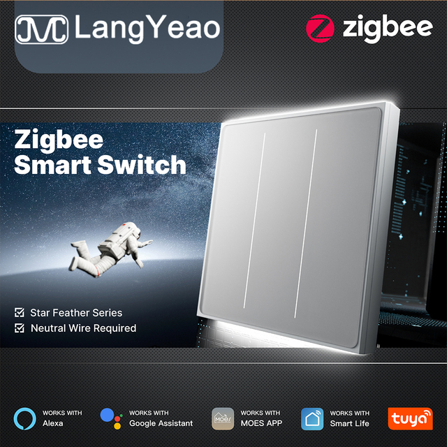 Moes Tuya EU UK Star Feather Smart WiFi/ZigBee Light Switch with Skin-feel Glass App Control 1/2/3/4 Gang with Neutral Wire