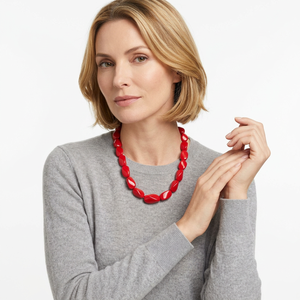 Red <b>Resin</b> <b>Craft</b> Beaded Necklace Irregular Shape Fashion Statement Jewelry Accessory - Product Image 1