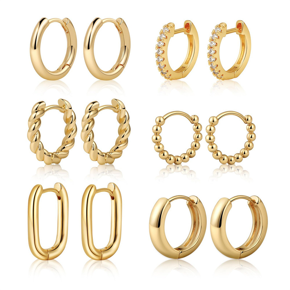 Gold 6 pairs of large earrings