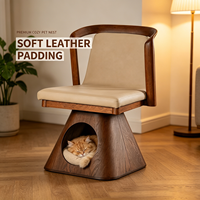Lit et Nid pour Chat et Chien en Bois Moderne 2-en-1, Chaise avec Coussin en Bois Massif Durable pour Salon, Chambre, Balcon