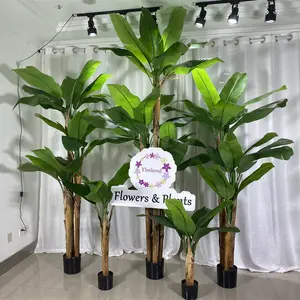 Simulation de plante de banane verte en plastique, décoration de la maison, petit plante en pot, grand arbre de feuille de banane artificielle avec vraie écorce, A-1292