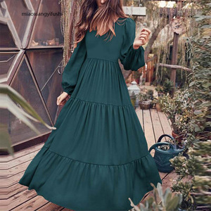 Vestido Largo de Otoño Estilo Retro para <span class=keywords><strong>Mujer</strong></span>, Talla Grande, Cuello en V, con Empalmes, de Poliéster, Crepé de Seda Helada, Venta Directa de Fábrica - Product Image 3