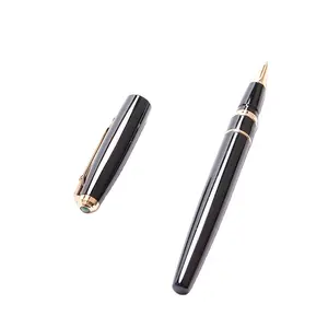 Lingmoラグジュアリークラシックブラックゴールドカラーメタルローラーペン品質ペン、カスタムロゴ付き