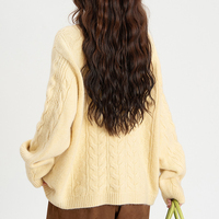 Gelber Damen-Cardigan mit Zopfmuster und Kragen - Übergroßes, Warmes Freizeit-Oberteil für den Alltag