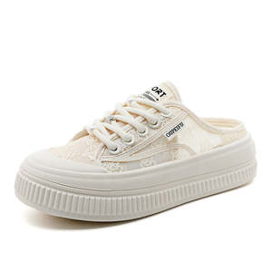 Women's Sporty Evergreen Spring/Summer/Autumn Fashion Trend <b>Half</b> <b>Slip</b>-On Shoes Mesh Breathable PU Upper Toe Lace-Up Anti-<b>Slip</b> - Product Image 2