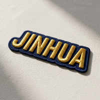 Patch brodé 3D personnalisé en relief avec inscription, fil doré, bleu marine, thermocollant ou à coudre pour vestes et sacs à dos, faible MOQ