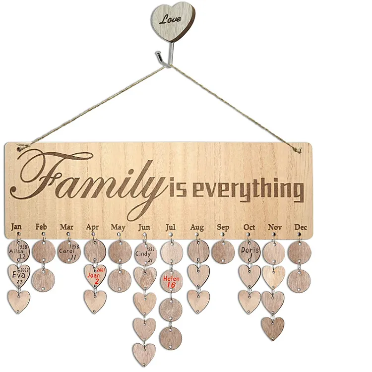 Hot Selling Hanging Family Birthday Reminder Calendar Board Dly Manual Wall Art Wood Signs